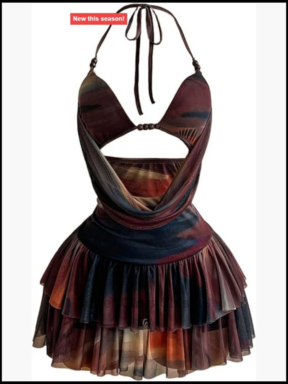 Tie Dye Halter Draped Backless Sleeveless Mini Dress Club Night Out